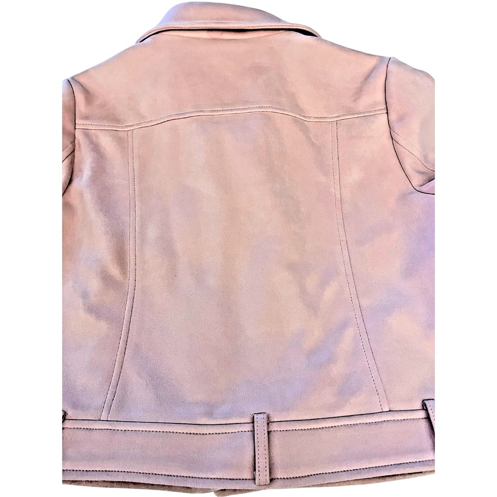 Faux Suede Pink Moto Jacket L Coquette Soft Pastel Biker Style Zip Pockets - Picture 2 of 8